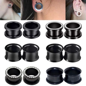 Pair of Black Stainless Steel Screw Flesh Tunnels Ear Gauges Ear Expander Plugs - Picture 1 of 18