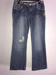 Damen Junior TELL Jeans Denim blau Stretch Nieten niedriger Bund Größe 11 - Bild 1 von 14