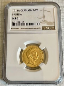 Germany 1912-A Prussia 20 Mark Gold NGC MS61 Sku# 5957 - Picture 1 of 2