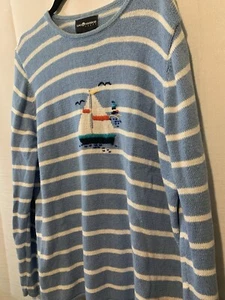 XL Sag Harbor Sweater Coastal Blue/ Multicolor,Sail Boats,Preppy Vintage? EUC!!! - Picture 1 of 9