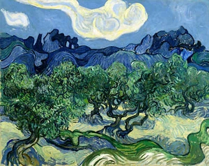 Olivenbäume mit den Alpilles im Hintergrund von Vincent van Gogh Kunstdruck - Bild 1 von 1