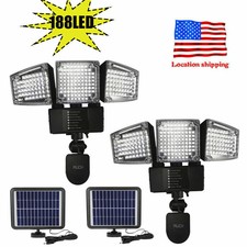 2PCS NEW 188 LED Triple Head Solar Powered Motion Activated 1000LMs Flood Light