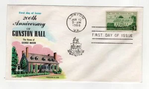 1958 FDC # 1108 ~ Gunston Hall ~ Fluegel ~ Unaddressed - Picture 1 of 1