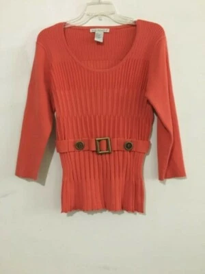 Suéter Top Mujer Talla L Mezcla Algodón Naranja Acanalado Cinturón RN#57895 Foto 1 de 4