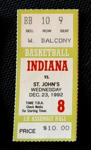 INDIANA HOOSIERS BB TICKET 1992-93 #1 BIG 10 CHAMPS 31-4 v ST JOHNS KNIGHT/DAMON - Picture 1 of 1
