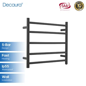 Decaura Wall Mounted Heated Towel Rail Black 5 Rungs 304 Stainless Steel Round - Picture 1 of 8