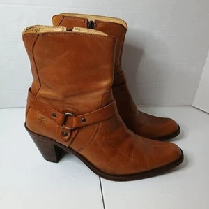 Frye Romy Ring Harness Ankle Riding boots Cognac Brown Leather Western Size 9B - Picture 1 of 16