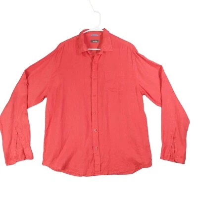 Neiman Marcus Linen Button Down Shirt Coral Long Sleeve Travel Resort Mens SZ XL - Image 1 of 4