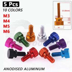 5pcs M3 M4 M5 M6 Aluminum Knurled Thumb Screw Bolts with Collar 5-20mm 10 Colors - Picture 1 of 36