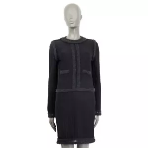 65951 auth CHANEL charcoal grey mohair 2010 CROCHET TRIM KNIT Dress XS - Picture 1 of 7