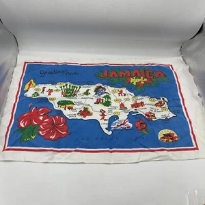 Vintage Linen 1950's Jamaica Tea Towel 18 x 28" Towel Hand Towel Souvenir  - Picture 1 of 12