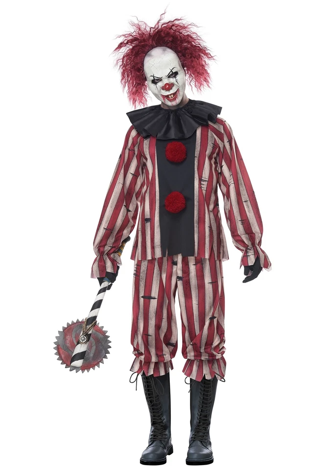 Scary Creepy Nightmare Clown Jester Circus Halloween Costume Adult Men 01283