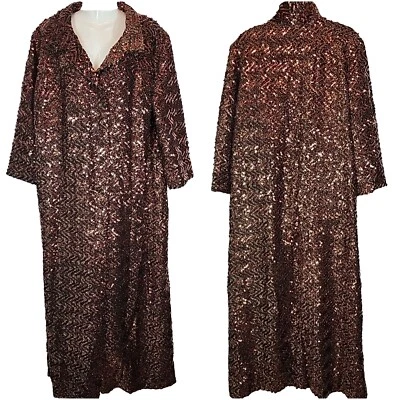 Gabardina larga de ópera con botones de lentejuelas brillantes de cobre talla L-XL de colección leer Foto 1 de 4
