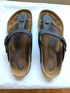 Birkenstock Gizeh Uomo US 10 - 10,5 Pelle Nero Sughero Sandalo Boho Perizoma - Foto 1 di 9
