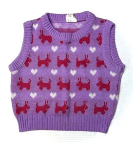 Vintage LGX Girls Small Medium Scotty Dog Knitted Vest Purple 90s Preppy Crochet - Picture 1 of 7