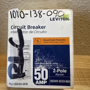 New Leviton LB250-GFR 50 Amp Circuit Breaker White 2 Pole 120/240v - Picture 1 of 1