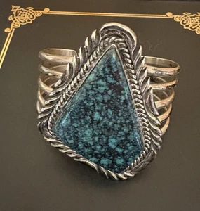 Amerikanische Ureinwohner Navajo Lee Bennett Sterlingsilber Türkis Armreif Armband - Bild 1 von 10