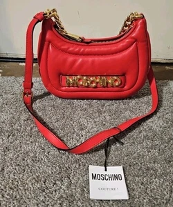 Moschino Couture Balloon Lettering Crescent Bag Red - Picture 1 of 15