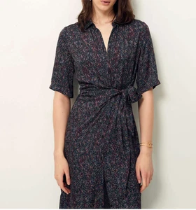 fab Sessun Christi Tie Front Shirtdress Midi Dress in XS ~ records print - Picture 1 of 9