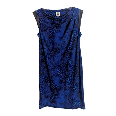 Anne Klein Blue Animal Print Cap Sleeve Slinky Midi Dress Size 4 K2 Uptown Punk - Image 1 of 4
