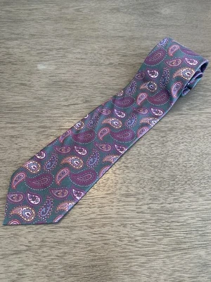 Corbata de seda parisina Ferrell Reed cachemira verde azulado rosa vintage 57x4 hecha en EE. UU. Foto 1 de 3