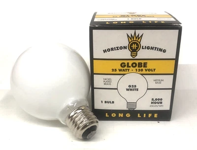 25G25/WHITE  25 WATT GLOBE BULB, WHITE, CASE OF 10 - Image 1 of 2