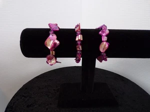 Gioielli Braccialetti Donna (3) Conchiglia Perline Braccialetti Elasticizzati 7" Viola/Rosa - Foto 1 di 7