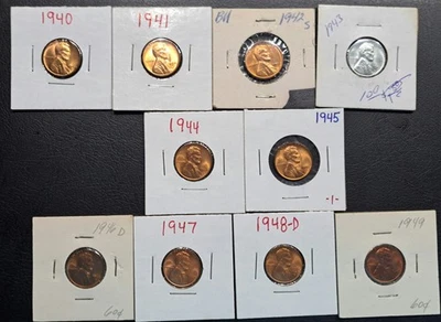 Lot Of 10,Wheat Cent 1940,1941,1942S,1943,1944,1945,1946D,1947,1948D,1949,Unc/BU - Image 1 of 4
