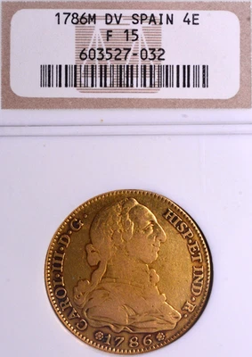 NGC F-15! 西班牙 1786-M 金色 4 ESCUDOS — 第 1/3 张图片