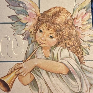 Vintage Weihnachtskarte Engel Rennen Künstler Nu-Art Pastell Flügel wunderschön - Bild 1 von 4