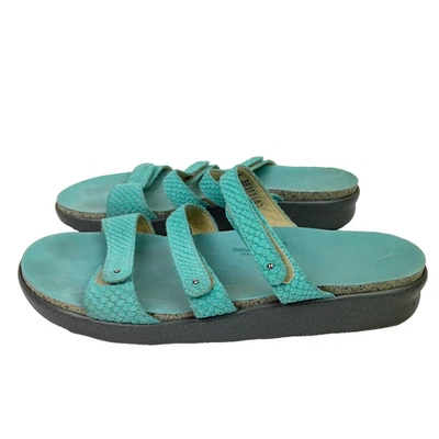 SAS Tripad Comfort 3 Strap Slides Sandals Turquoise Embossed Leather Glitter 11 - Image 1 of 4