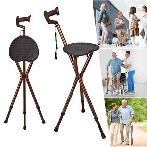 2in1 Folding Walking Stick with Seat Portable Mobility Aid Foldable Stick Chair - Picture 1 of 12