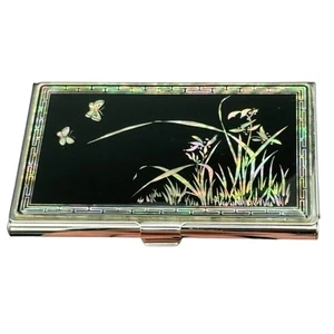 Kartenetui Etui Geldbörse Kredit Business Schmetterling Blumen silber schwarz irisierend - Bild 1 von 11