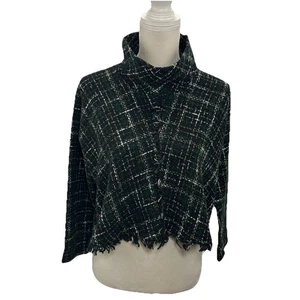 Suéter Zara Mujer Talla Mediana Tweed Cuadros Flecos Encogerse de hombros Multicolor Recortado - Imagen 1 de 7