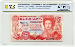 Falkland Islands, 1983 £5, Pick 12a, - PCGS Superb GEM UNC 67 PPQ - Picture 1 of 2