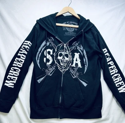Sons of Anarchy Sudadera con Capucha Hombre Grande Negra Parca Cremallera Motociclista Grunge Y2K Foto 1 de 4