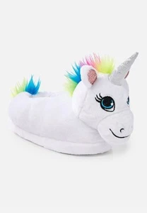NWT Justice Girl Plush 3D Rainbow Unicorn Slippers Pajamas Shoes Sz 6 7 8 9 M L - Picture 1 of 3