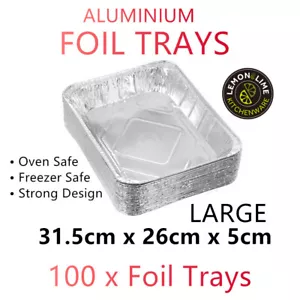100 Large Aluminium Foil Trays Oven Baking Food BBQ Disposable Takeaway Roasting - Picture 1 of 4