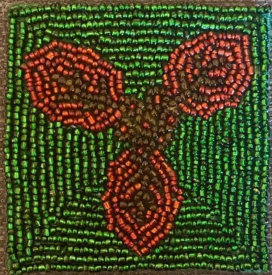 Vintage Handmade Miniature Dollhouse Carpet 4" Sq Christmas Tree Rug Beaded B - Image 1 of 4