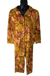 Isaac Mizrahi Live! Printed Button Front Sleep Set Golden Spice - Picture 1 of 2