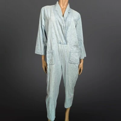 Vintage 80s Light Blue Chambray Jumpsuit Size M Cropped Baggy Patch Pockets - Imagem 1 de 4