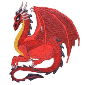 Red Dragon Applique Patch - Good Luck Power Strength Fantasy Left Facing Badge - Picture 1 of 1