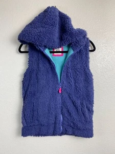 Mini Boden Girls Fleece Hooded Vest size 11-12 Purple Blue Full Zip Cozy Soft - Picture 1 of 18