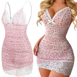 Sexy Women's Lingerie Floral Bodycon Clubwear Evening Party Short Mini Dress US - Picture 1 of 16