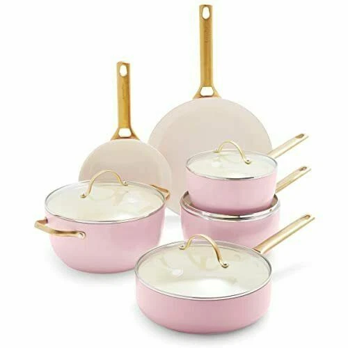 Greenpan Padova Nonstick Cookware Pots and Pans - Blush Pink, Set of 10