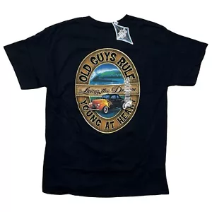 Old Guys Rule Men's Graphic T Shirt Young At Heart Hot Rod Car New Size M Black - Picture 1 of 7