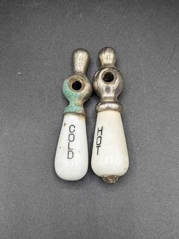 Vintage Antique Salvage Porcelain Hot and Cold Faucet Handles Married set As Is Cover