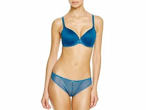 Chantelle MERCI Myrtle Blue 1747 UW Spacer T-Shirt Bra 32D & 1749 Tanga Thong S - Picture 1 of 8
