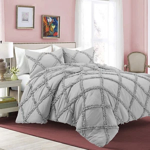 Scala 3 Piece 100% Egyptian Cotton Diamond Ruffled Duvet Set - Picture 1 of 101