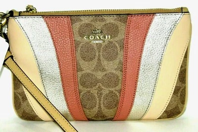 Coach  new 71484 Wristlet Bag Signature Patchwork Gold Khaki Tan NWT $85 - Image 1 of 4